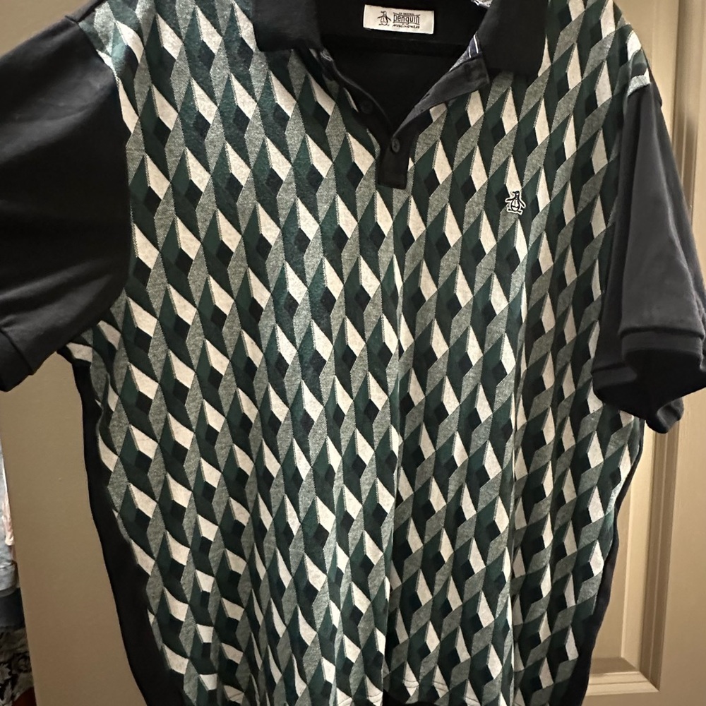 Original Penguin Black and Green Patterned Polo
